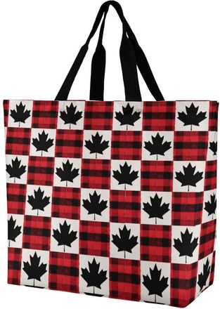 Generic Canadian Flag Scottish Tartan Plaid Checkered Reusable Shopping Bags One Shoulder Grocery Tote Bag Waterproof Big Purse for Work Travel