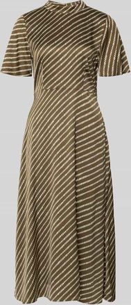 Comma Regular Fit Midikleid aus reiner Viskose mit Stehkragen in Khaki, Gr&ouml;&szlig;e 34