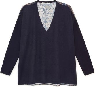 Maliparmi New Merinos Blend Knit - Dames - V-hals truien - Blauw - M - Wol - Truien & Vesten