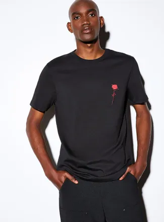 HUGO BOSS Mens Diflow embroidered rose T-shirt