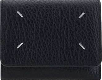 Maison Margiela Womens Wallet Grained Leather Black Calf & Purses