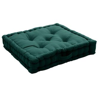 HOME MAISON Cuscino Da Pavimento Con Maniglia, 50 X 50 Cm, Verde Scuro, 100% Cotone Certificato Oeko Tex, Imbottitura 100% Cotone Riciclato, Imbottito Per Garanti