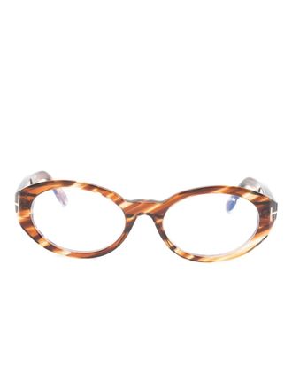Tom Ford Eyewear oval-frame logo-detail glasses - Brown