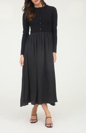 August Sky Mixed Media Long Sleeve Maxi Dress in Black at Nordstrom Rack, Size Medium