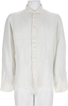 120% Lino White Button-Down Long Sleeve Linen Shirt