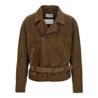 Maison Margiela Su&egrave;de Bikerjack - Heren - Leren en Su&egrave;de Jassen - Bruin - M - Su&egrave;de - Jassen