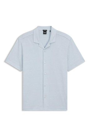 BOSS Powell Linen & Cotton Camp Shirt in Light/Pastel Blue at Nordstrom, Size Xx-Large