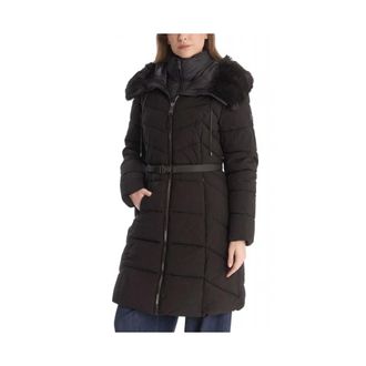 DKNY Dkny, Jassen, Dames, Zwart, S, Leer, Bibbed Faux-Fur Hooded Puffer