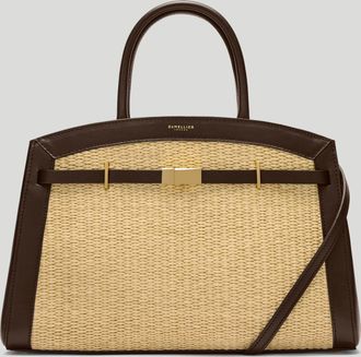 DeMellier The Midi Hudson in Warm Raffia & Mocha Smooth Leather Crossbody bag