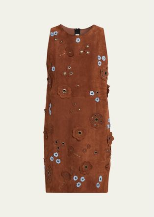 Marni Flower Grommet Suede Sleeveless Mini Dress