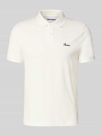 Review Slim Fit Poloshirt mit Label-Stitching in Offwhite, Gr&ouml;&szlig;e XXL