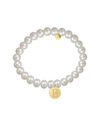 Jane Basch 14K Diamond & 6Mm Pearl Initial Stretch Bracelet (A-Z)