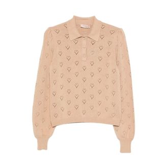 Twinset Polo in maglia pointelle con bottoni - - Tops - Donna - Beige - S