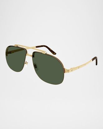 Cartier Men & apos;s Double-Bridge Metal Aviator Sunglasses