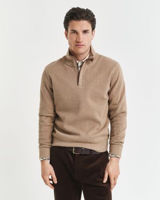GANT Men Sacker Rib Half-Zip Sweatshirt (XXXL) KHAKI MELANGE