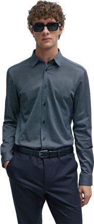 HUGO BOSS Mens Roan Kent Regular Fit Long Sleeve Shirt in Dark Blue - Size Large