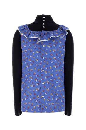 Miu Miu Womens Printed Poplin Top Pervincarubino Maglie Sweater