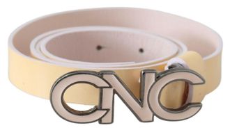 Costume National Womens Beige Leather Pink Letter Logo Belt