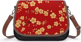 Generic Chinese New Year Flower Crossbody Bag Womens Handbag PU Message Bags Shoulder Purse with Adjustable Strap