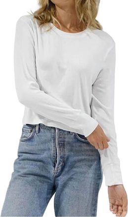 LnA Long Sleeve Ribbed Crew Top In White