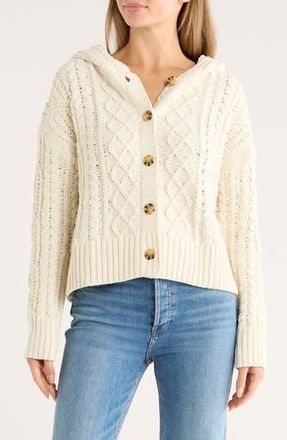 Bobeau Cable Knit Hooded Cardigan in Cream at Nordstrom Rack, Size X-Large