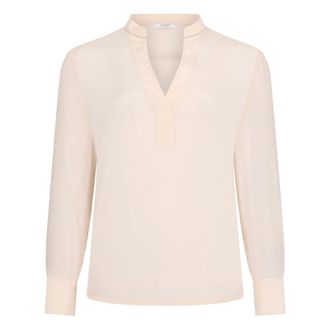 PESERICO Overhemden, Dames, Beige, S, Polyester, V-hals blouse met lange mouwen