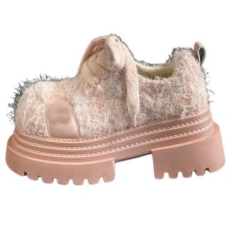 Generic YUJIEBB Big Head Hairy Womens Shoes Fashion Winter Snow Boots for Women Simplicity Fur Platform Warm Lace-up Female Footwear Pink