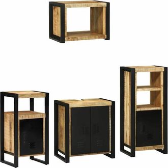 vidaXL Juego De Muebles De Ba&ntilde;o 4 Pcs Marr&oacute;n Madera S&oacute;lida Recuperada
