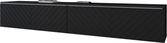 OEM Mueble Para Tv De 180 Cm Para Sal&oacute;n, Sin Tiradores, Acabado Mate, Frontales De Mdf Negro Con Dise&ntilde;o De Espiga
