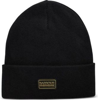 Barbour logo-patch beanie hat - men - Cotton/Polyamide/Wool - One Size - Black