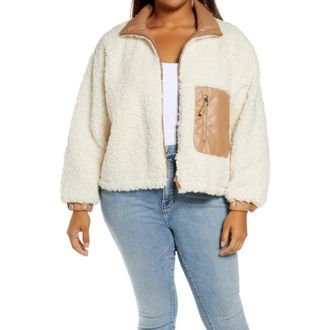 Blank NYC Faux Shearling with Faux Leather Trim Bomber Jacket in Silver Lining Cream at Nordstrom, Size 3X