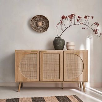 Sweeek 120cm Wood & Cane Rattan Sideboard in Light Brown