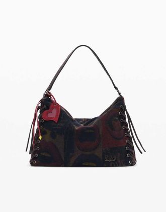 Desigual Borsa grande nera con stampa di graffiti-Multi