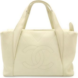 Chanel Ivory Leather Handbag Tote Bag (Pre-Owned)