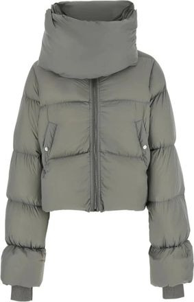 Rick Owens Jassen, Dames, Grijs, S, Leer, Funnel Neck Jacket