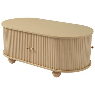 Urban Meuble Mesa de centro ovalada con efecto madera clara y 2 puertas correderas