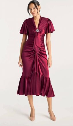 Cinq &agrave; Sept Brooch Peeta Midi Dress In Red Plum