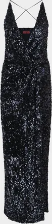 Halston Heritage Katri Draped Open-Back Sequin Column Gown