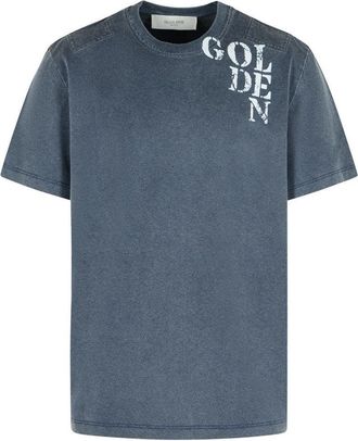 Golden Goose Ribbed Crew Neck Cotton T-Shirt With Embossed Logo
