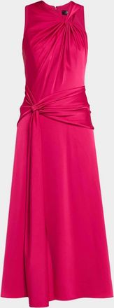 Aidan Mattox Draped Crepe Back Satin Midi Dress