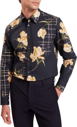 Ted Baker Quorik Floral Print Button-Up Shirt in Navy at Nordstrom, Size 3