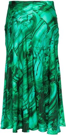 Roberto Cavalli graphic print skirt - women - Silk - 44 - Green