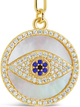 Sterling Forever CZ & Mother of Pearl Evil Eye Pendant Necklace
