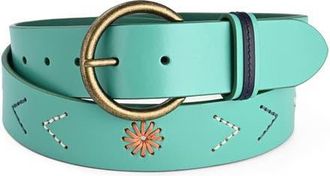 OLD TREND Boho Genuine Leather Perforated Handcrafted Detail Belt in Aqua at Nordstrom, Size Medium