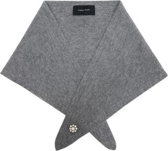 Simone Rocha Winter Scarves, female, Gray, Size: ONE SIZE Embellished Cashmere Neckerchief