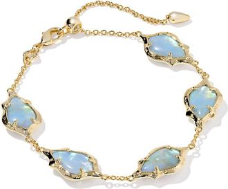 Kendra Scott Womens Adriana Scallop Frame Delicate Chain Bracelet In Gold Sky Blue Iridescent Abalone