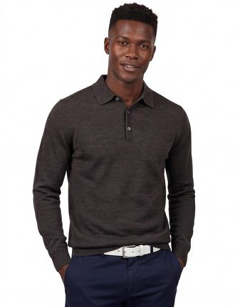 Profuomo polo lange mouw Profuomo bruin normale fit wol