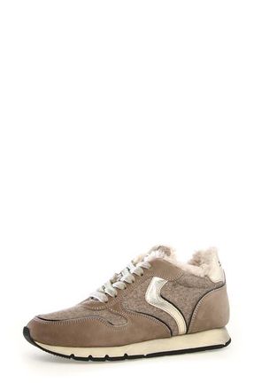 Voile Blanche Julia Genuine Shearling Sneaker in Taupe Beige at Nordstrom, Size 6Us