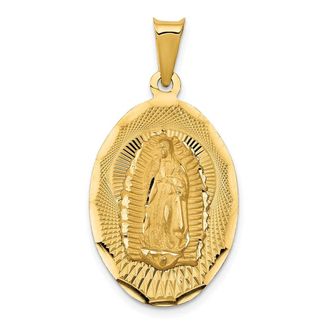 Diamond2Deal 14k Yellow Gold Polished Diamond-Cut Lady Of Guadalupe Oval Pendant