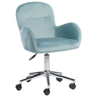 Beliani Silla De Oficina De Terciopelo Verde Menta Altura Ajustable Giratorio Priddy